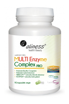 Aliness Multi Enzyme Complex to kompleksowy zestaw enzymów trawiennych i substancji wspomagających trawienie, który może pomóc w profilaktyce zdrowia układu trawiennego